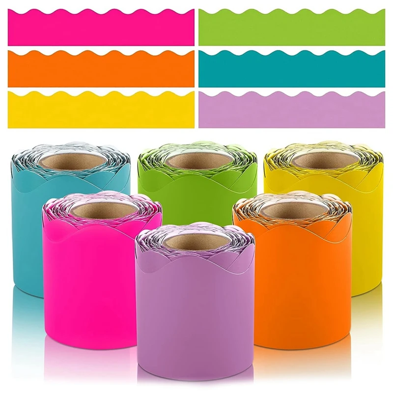 Bordes de tablón de anuncios para aula, rollo de papel festoneado para decoración de aula, decoración del hogar, fiesta duradera, 6 rollos de 198 pies