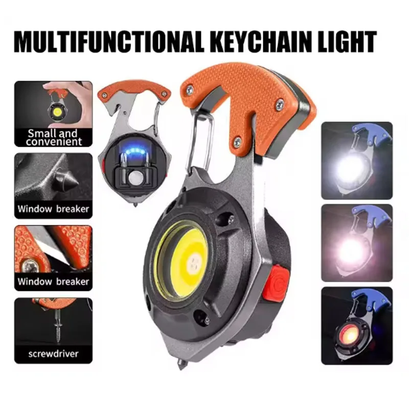 

Mini COB Keychain LED Flashlight Portable Multi functional USB Rechargeable Lamp Work Light Strong Torch Camping Outdoor Lantern