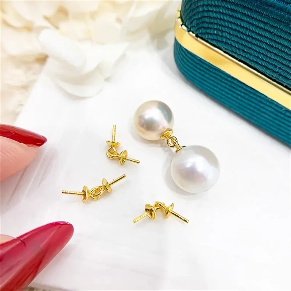 DIY Pearl Accessories S925 Sterling Silver Pendant Earrings Lengthened and Beaded Double Bead Cap Connector K Gold Gold Z035