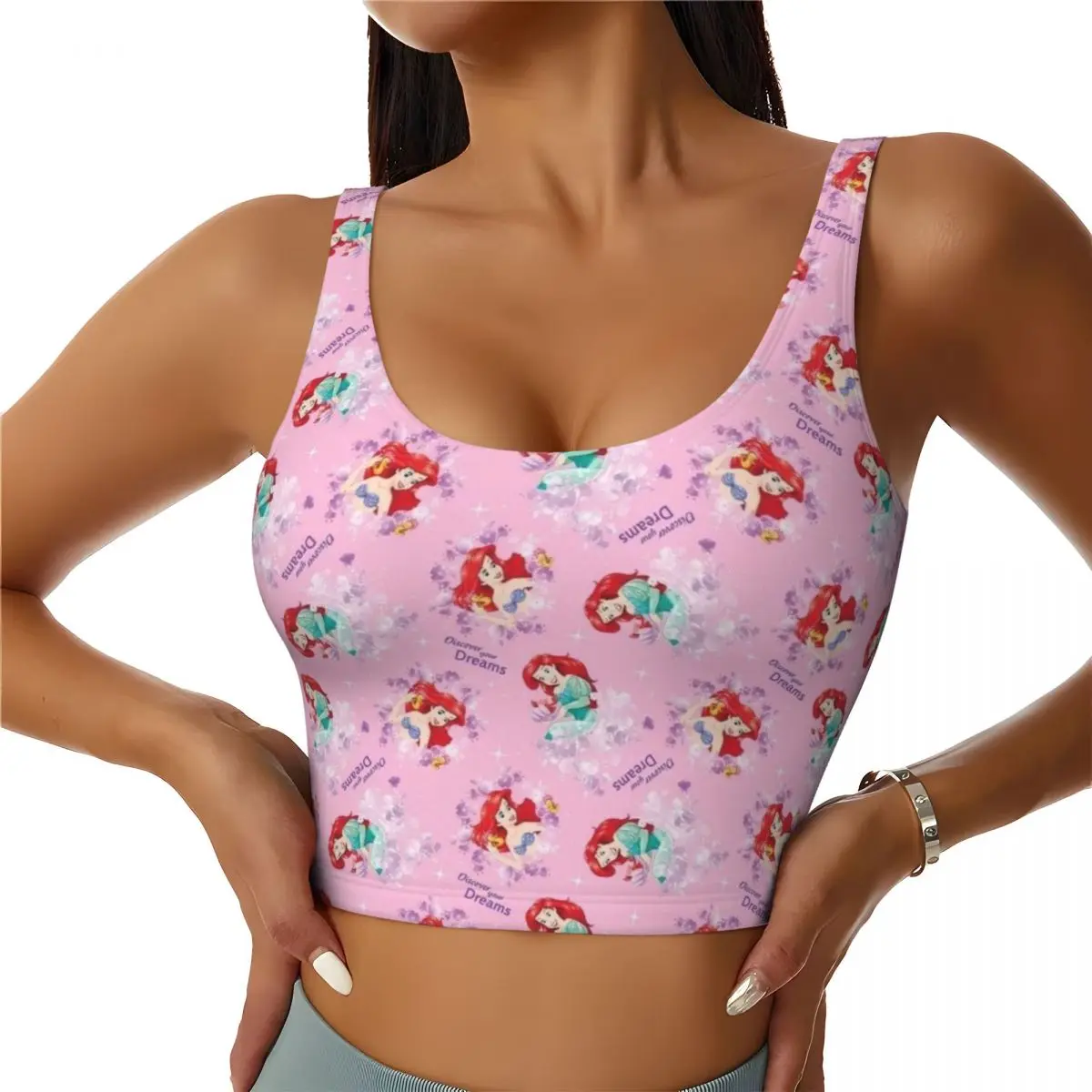 

Custom Princess Workout Crop Tank Tops for Women Seamless The Little Mermaid Yoga Running Sports Bras