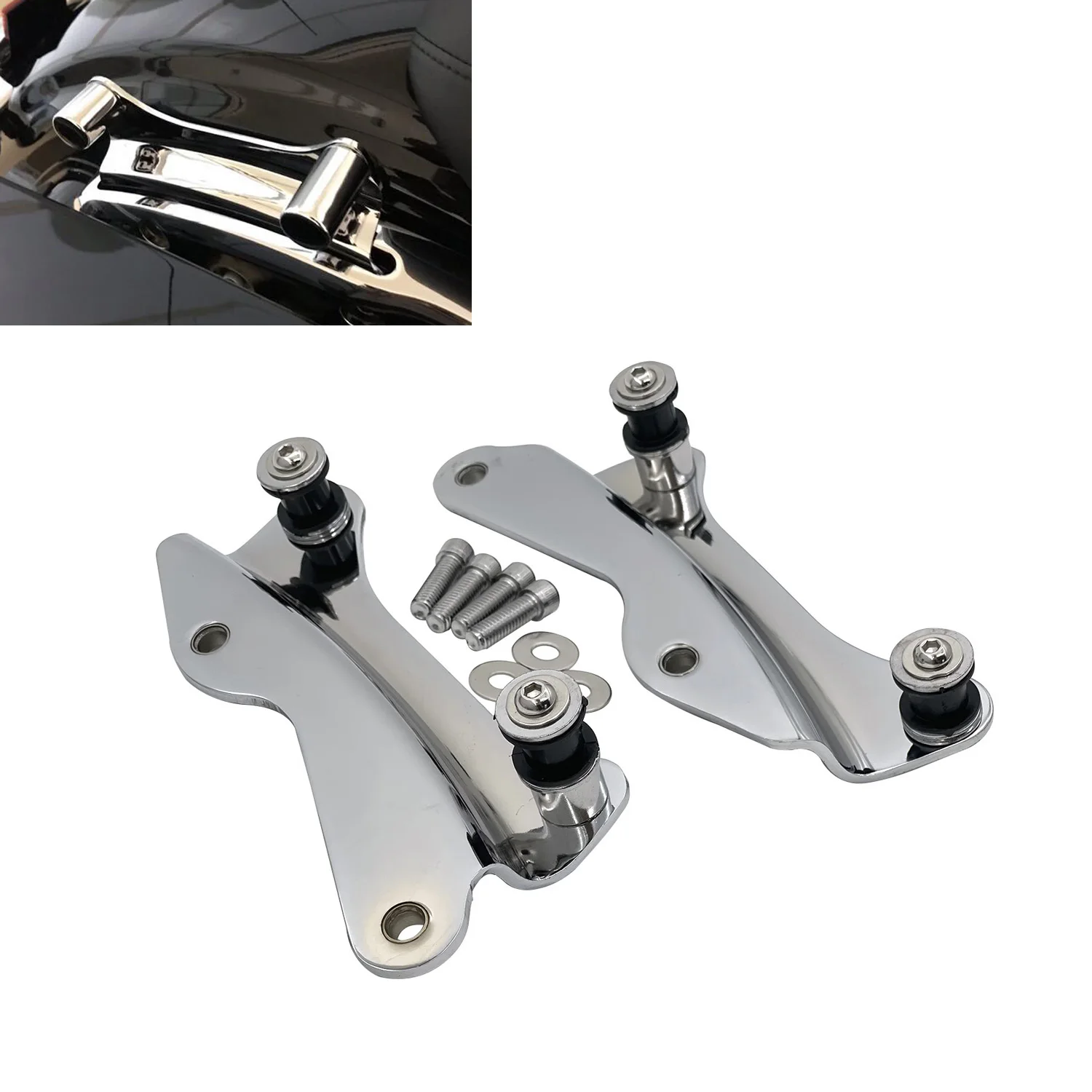 

Хромированные съемные 4-точечные крепления для мотоциклов Harley Touring Road King, Road Glide, Street Glide, Electra Glide 2014 года и новее.