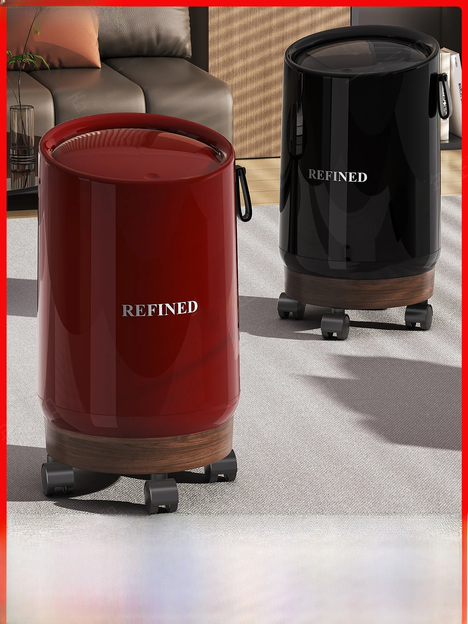 

Большая вместительная роскошная домашняя мусорная корзина с крышкой и колесами для гостиной, спальни, кухни, ванной комнаты, круглая, из ПЛА.