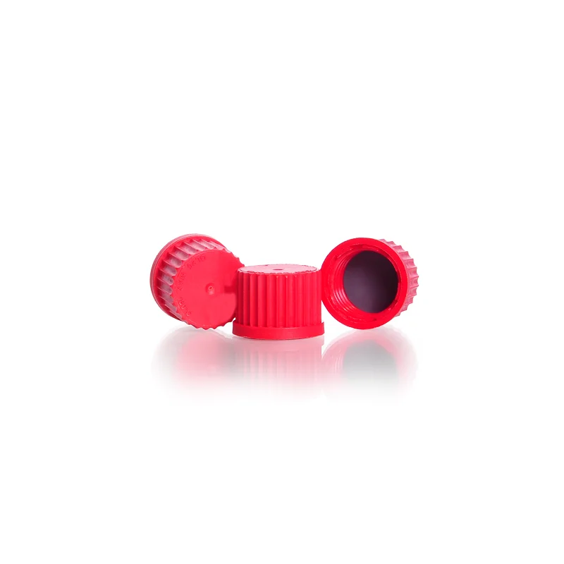 DURAN® High Temperature Screw Cap (PBT, red), with PTFE-coated, peroxide cured silicone cap liner