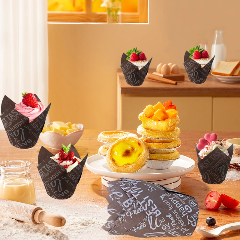 50Pcs/100Pcs Coffee-Themed Tulip Cake Paper Cups, Heat-Resistant and Oil-Proof Baking Paper Cups, Suitable for New Year, Valentine's Day, Weddings, Birthday Parties, Home Baking Supplies view 5