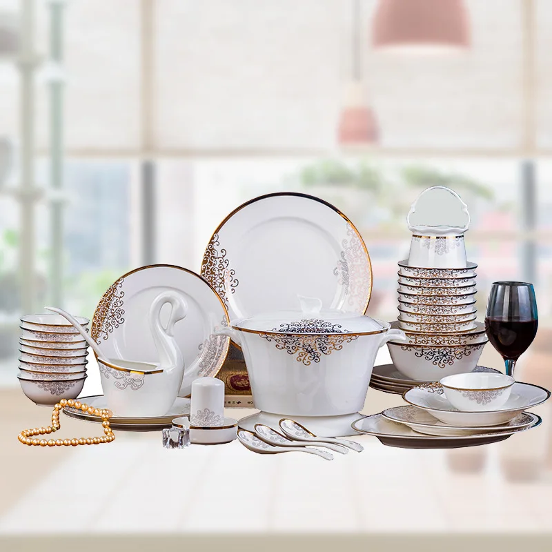 

Набор фарфоровых тарелок и мисок Love Sea Bone, керамический столовый сервиз из Цзиндэчжэня, подарочный набор для дома