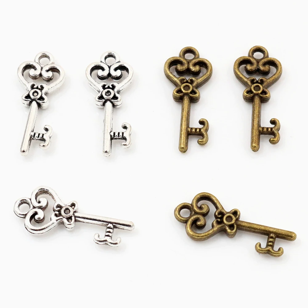 15pcs Charms vintage skeleton key 21x9mm Antique Making pendant fit