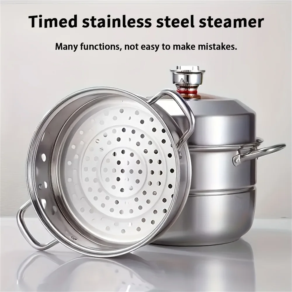 

Timeable steaming pot, 1 soup pot+1 steaming basket+2 steaming slices+1 pot lid, reservation countdown