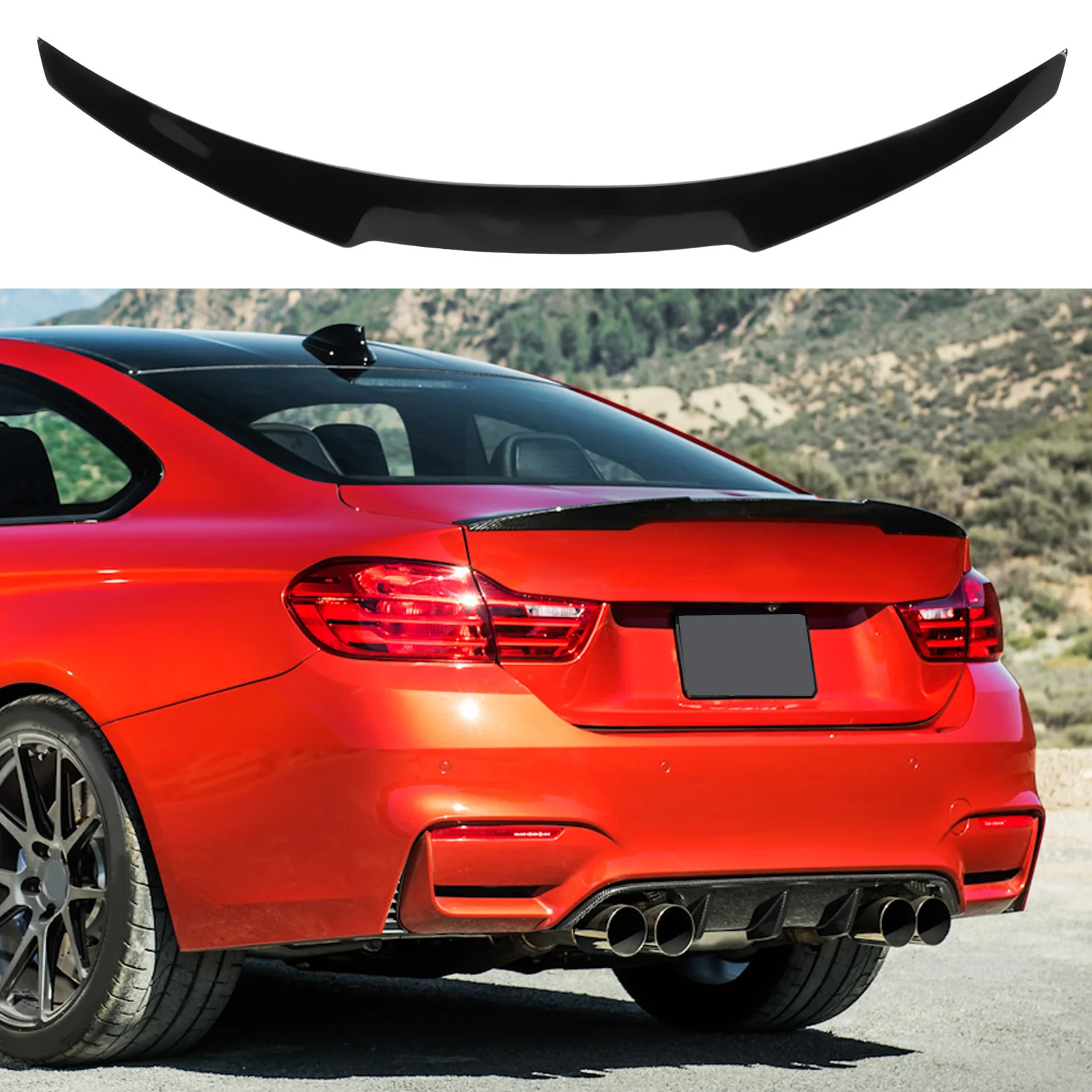 سبويلر خلفي M4 Style (أسود لامع) - غطاء حذاء خلفي للسيارة، شفة جناح سبويلر، يناسب سيارة E90 3 Series 4 Door Sedan (2006-2011)