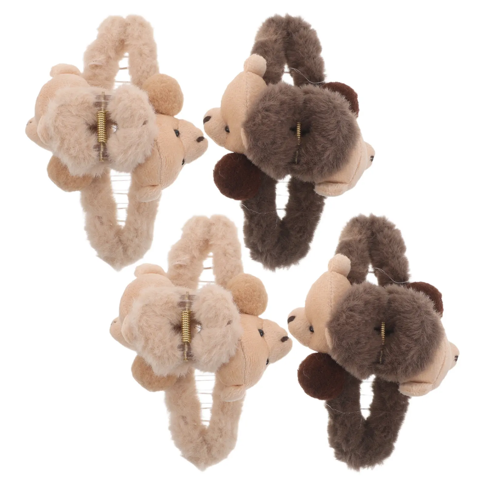 

4Pcs Bear Ears Hair Claw Clips Non Slip Soft Hairpins Winter Hair Accessories Brown Khaki Cozy Barrettes for Women Girls Cute