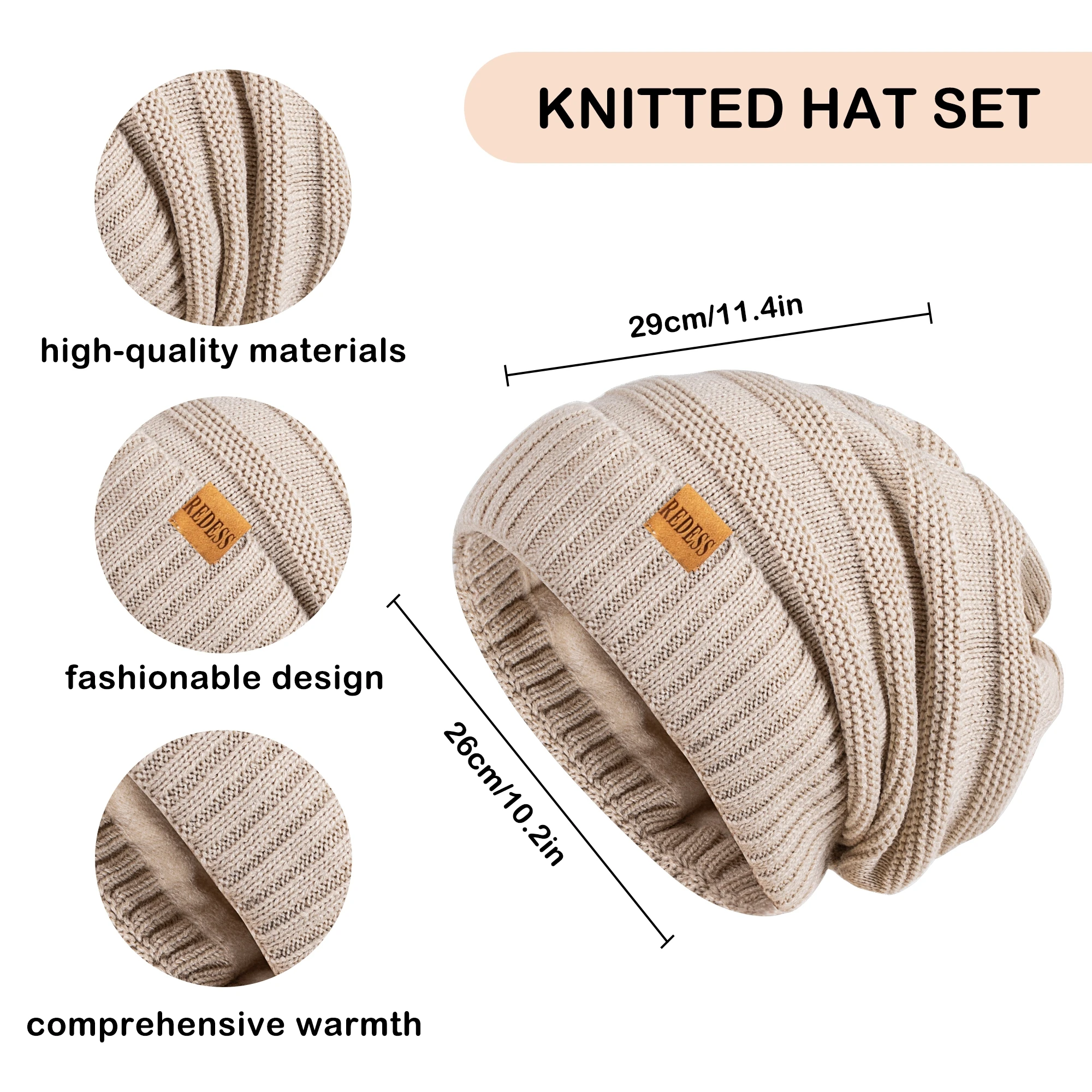 قبعات نسائية شتوية أوشحة وقفازات طقم ثلاث قطع ببطانة داخلية سميكة ودافئة متوفرة بألوان مختلفة #6