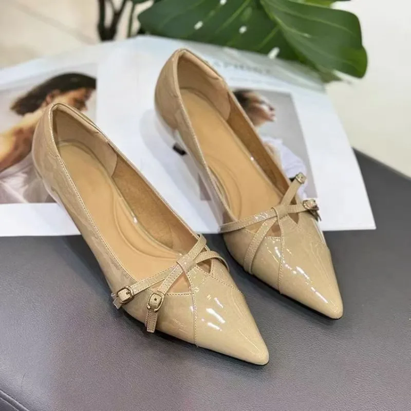 Sharp Pointed High Heels Shoes Women New 2026 Spring Buckle Strap, Slim Heel, Versatile and Tailored Shoes for The Workplace