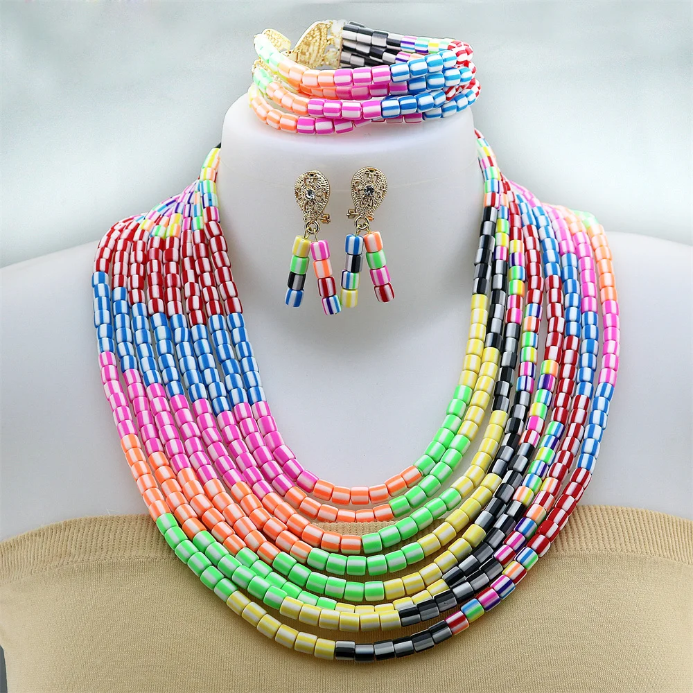 

Nigeria Wedding Jewelry Set Imitation soft ceramics Beads Pendant Necklace for Women Resin Material African Bride Accessorise