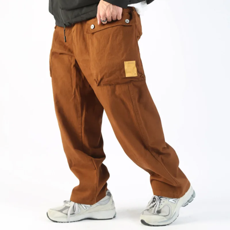 Men's autumn/winter Japanese straight leg loose work pants, youthful and trendy multi pocket pants, versatile retro casual pants