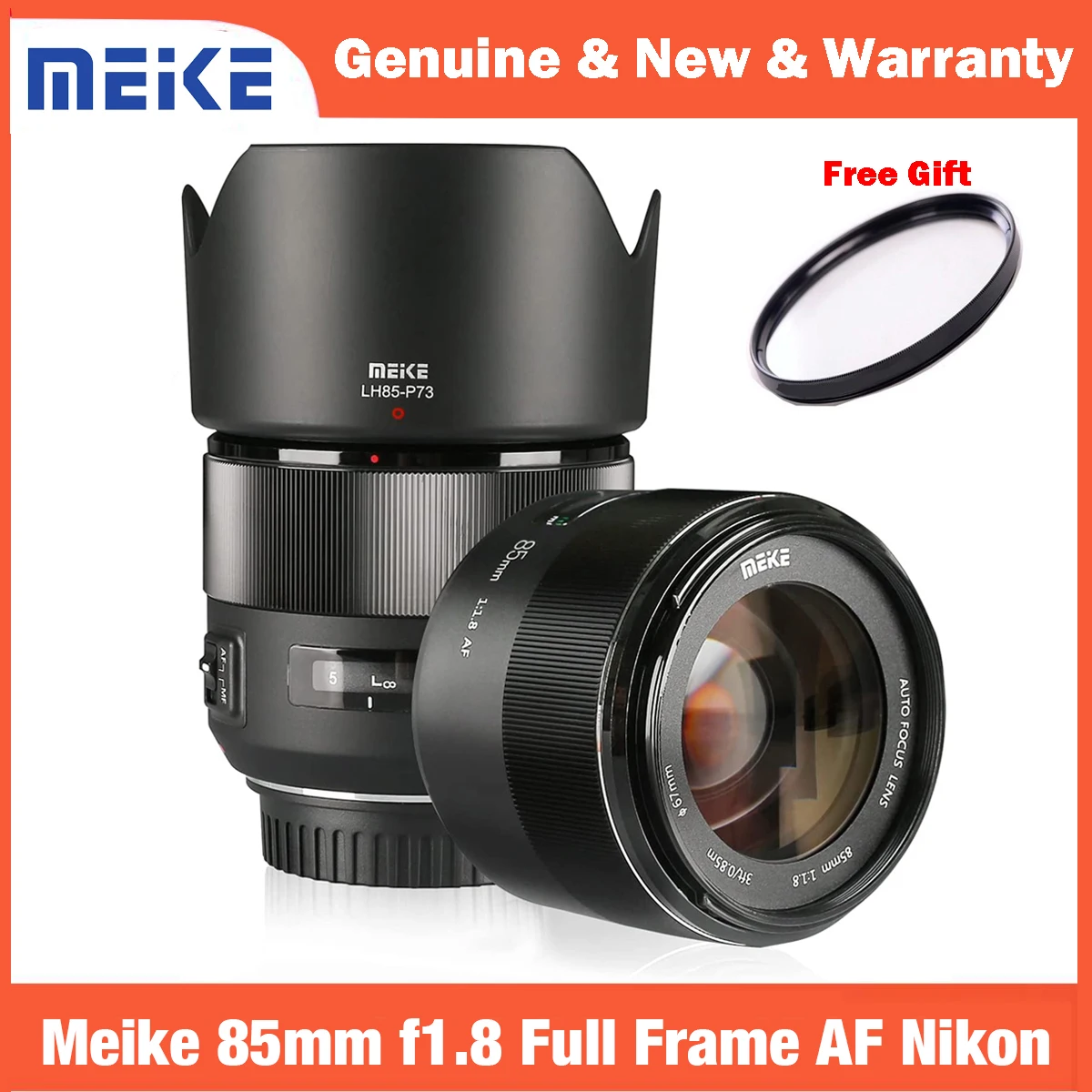 Meike 85mm F1.8 Wide Aperture Full Frame Auto Focus Telephoto Lens for Nikon F Mount DSLR Camera D610 D750 D780 D810