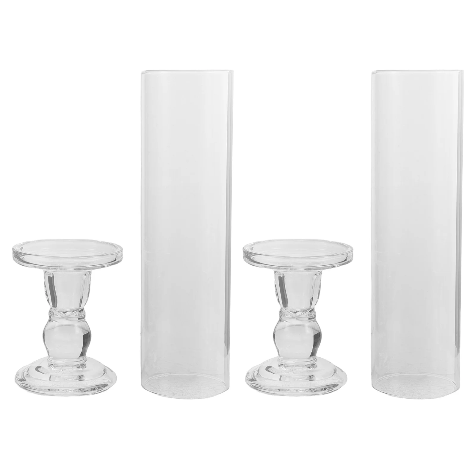 

2Sets Glass Candlestick Holders Clear Tapered Design Windproof Sleeve Versatile Home Decor Table Centerpieces Glass Candlestick