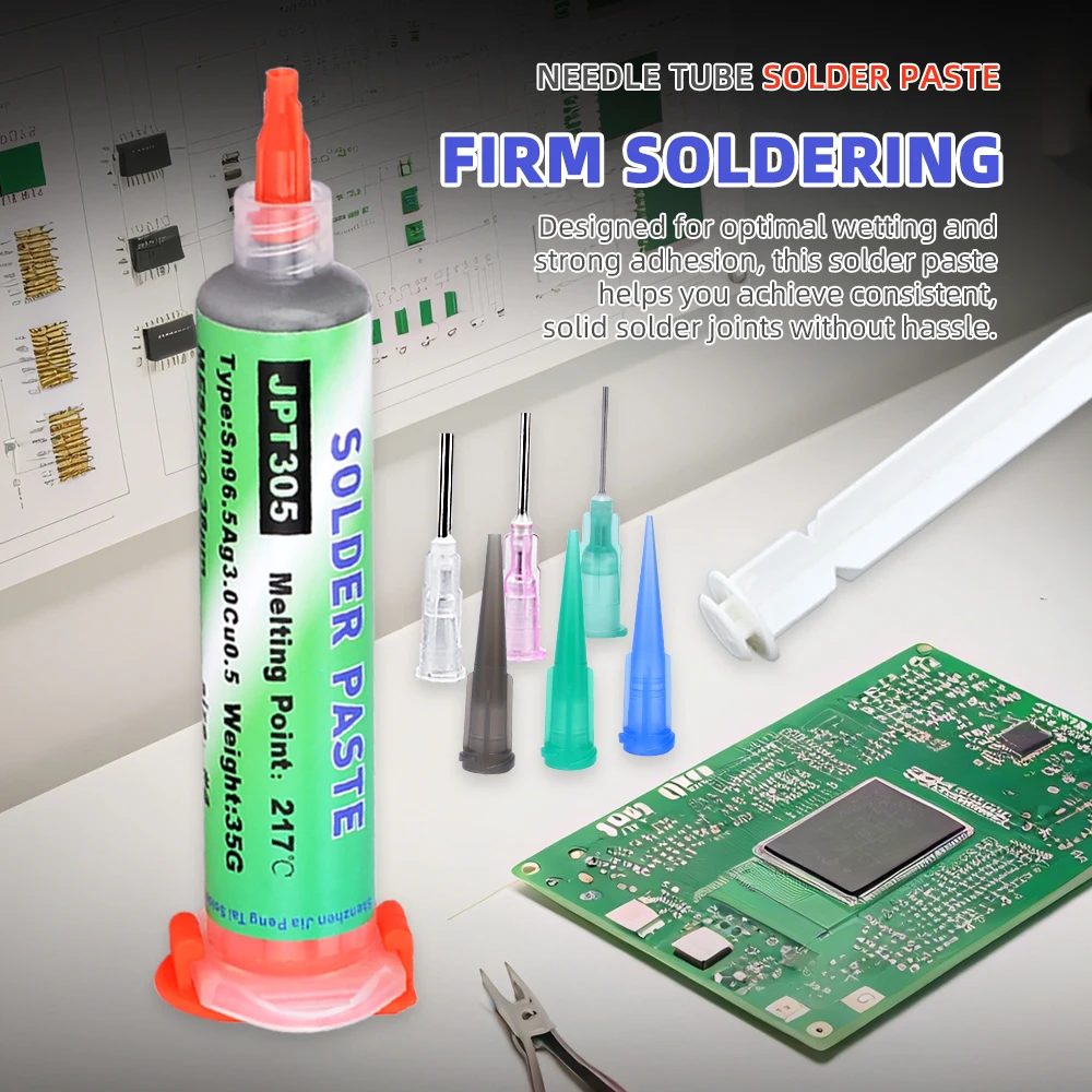 

Бессвинцовая высокотемпературная паяльная паста Sn96.5Ag3.0Cu0.5 в тубе-игле 217 ℃