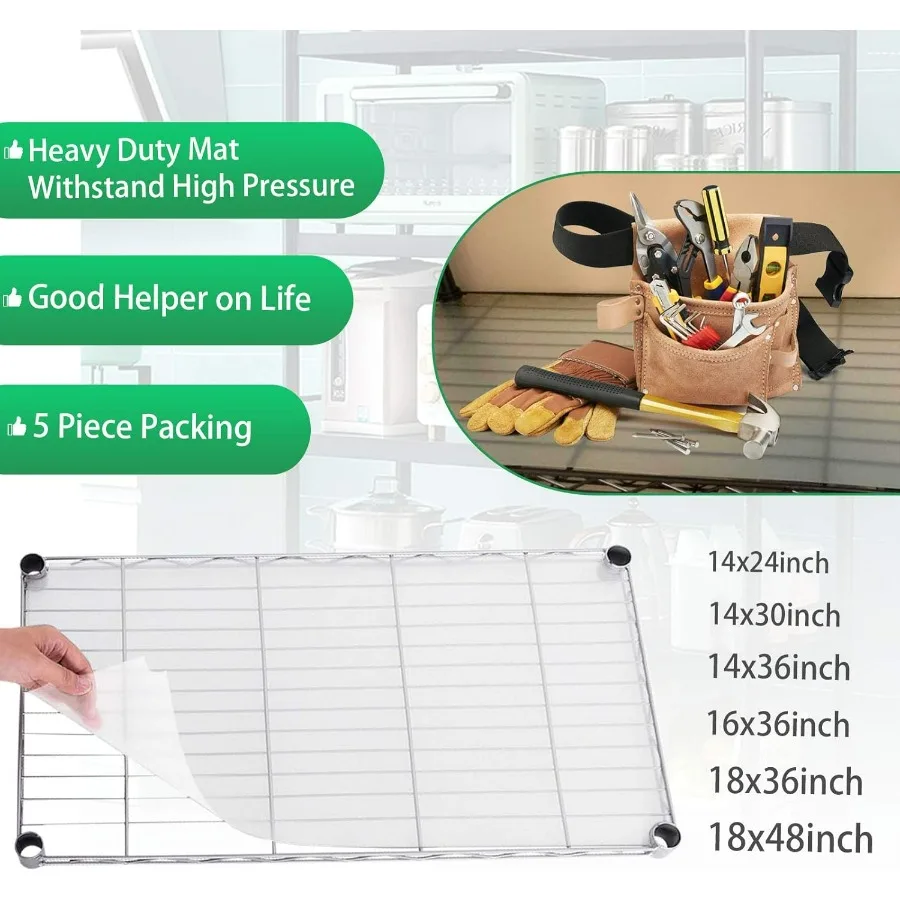 بطانة أرفف سلكية مقاس 18 بوصة × 48 بوصة حزمة قيمة مكونة من 5 سجادات بلاستيكية مسطحة شديدة التحمل مقاومة للماء وغير لاصقة ذات قوة صناعية للطبقة