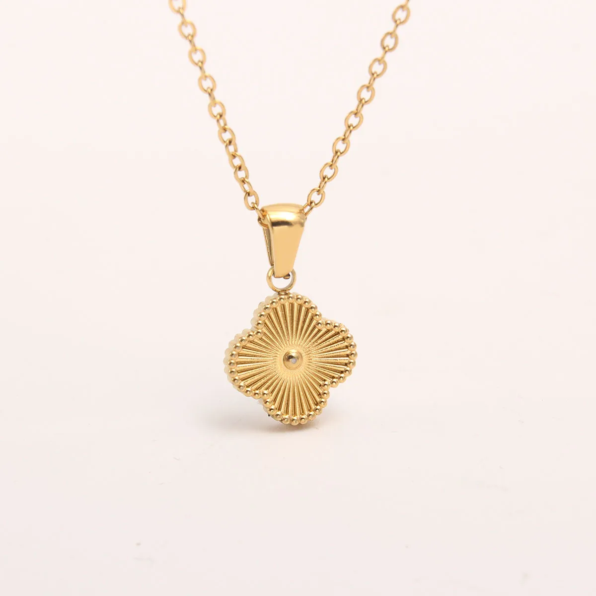 Clover Shell Initial Stainless Steel Necklace Snake Bone Chain Alphabet Neck Jewelry With Pendant For Women