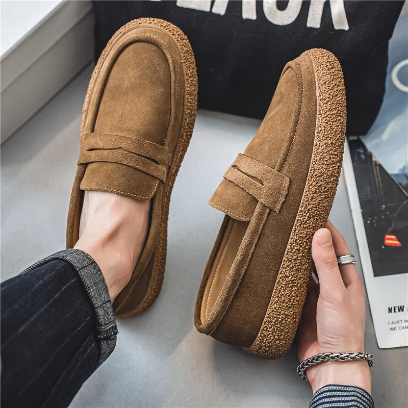 Fashion Vintage Men Casual Shoes Classic Flats Slip-On Men\'s Loafers Shoes Comfortable Suede Moccasins Male Lazy Driving Shoes