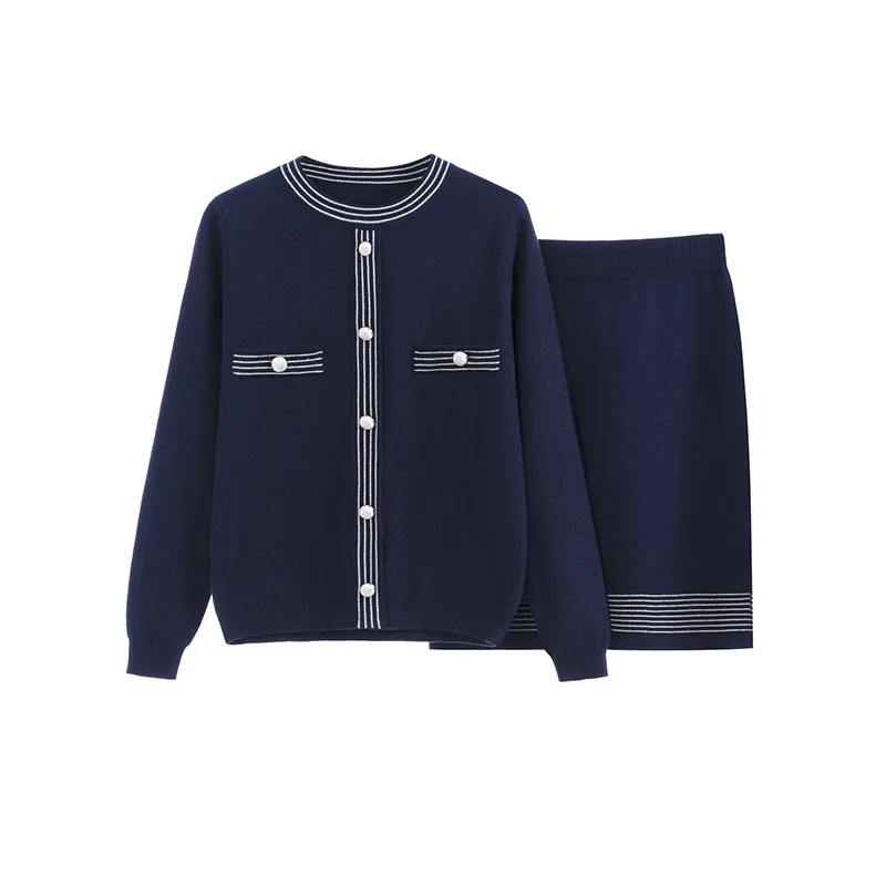 

Blue 2 pcs Knitted Set 2025 New Women's Sweater+A-line Skirt Fashion Casual Set Skirt