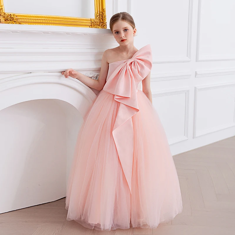 

Girls' Long One-Shoulder Evening Dress, Important Holiday Performance Costume, Children's Princess Dress, Girls' Piano Performance Dress