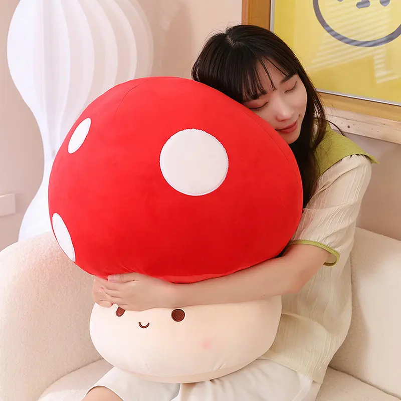 Paraguas grande rojo relleno con cabeza de seta, decoración de sofá, planta de juguete de peluche, almohada creativa de seta Shiitake seca para niños
