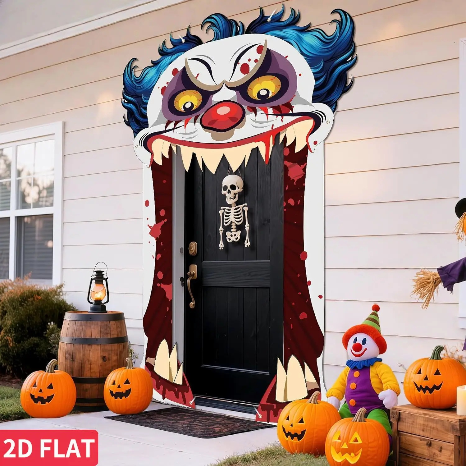 

1pc 2D FLAT Halloween Creepy Clown Flag, Door Banner Cover Hanging Horror Scary Clown Backdrop for Carnival Halloween Party
