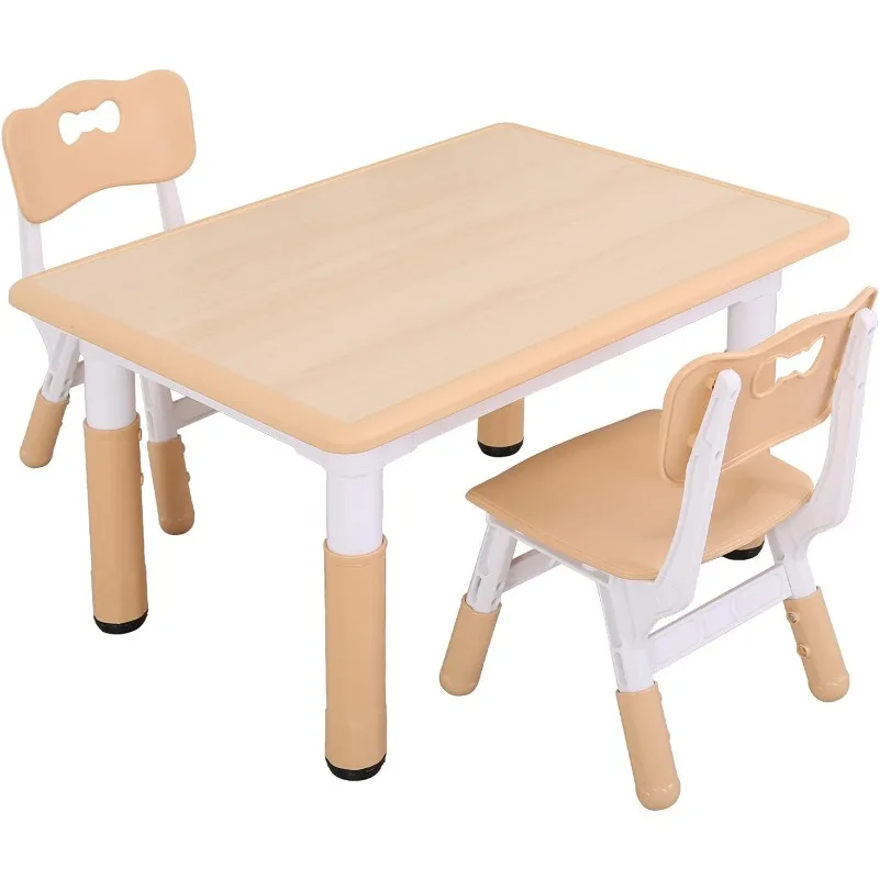 

Kids Study Table and Chairs Set, Height Adjustable Plastic Children Art Desk with 2 Seats, Kids Multi Activity Table Set