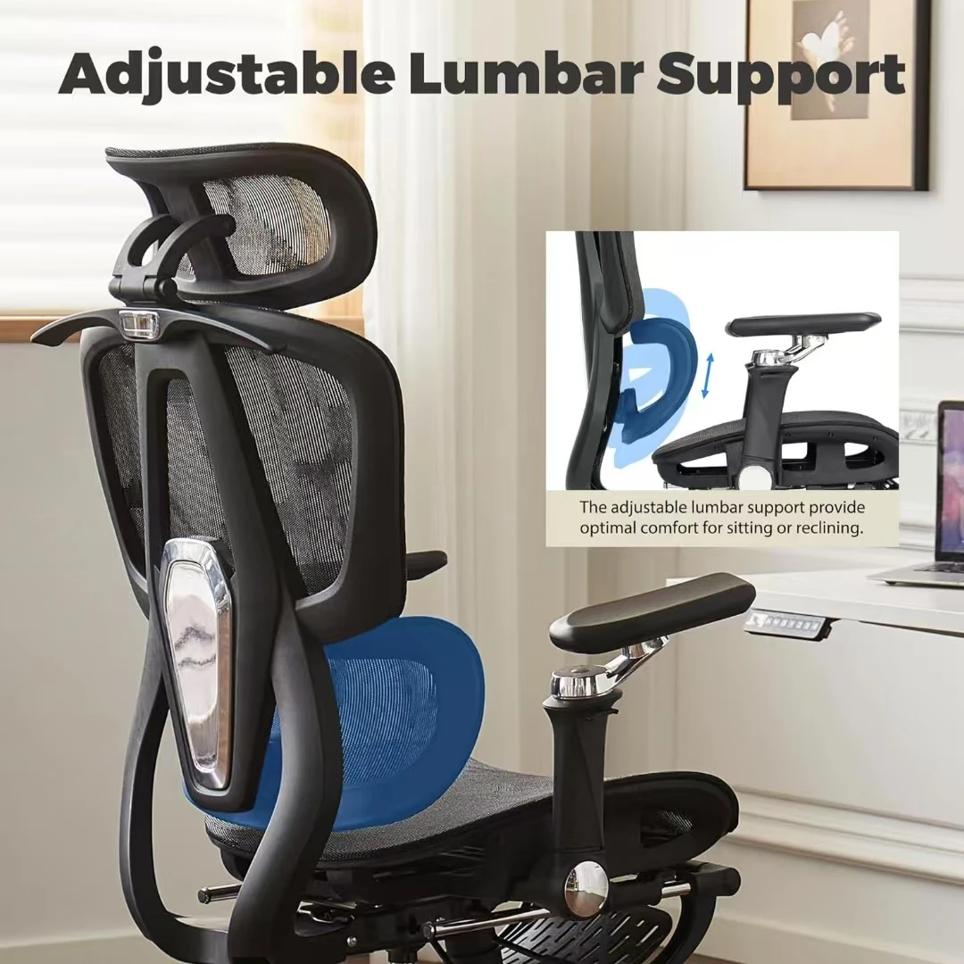 Cadeira de escritório ergonômica de malha com apoio para os pés