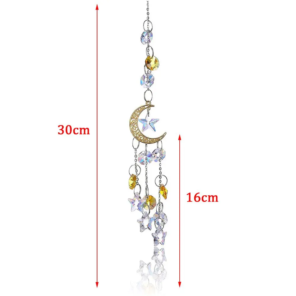 Crystal Suncatcher Rainbow Prism Moon Sun Catcher Garden Decoration Outdoor Suncatchers Window Hanging Moon Crystal Decoration