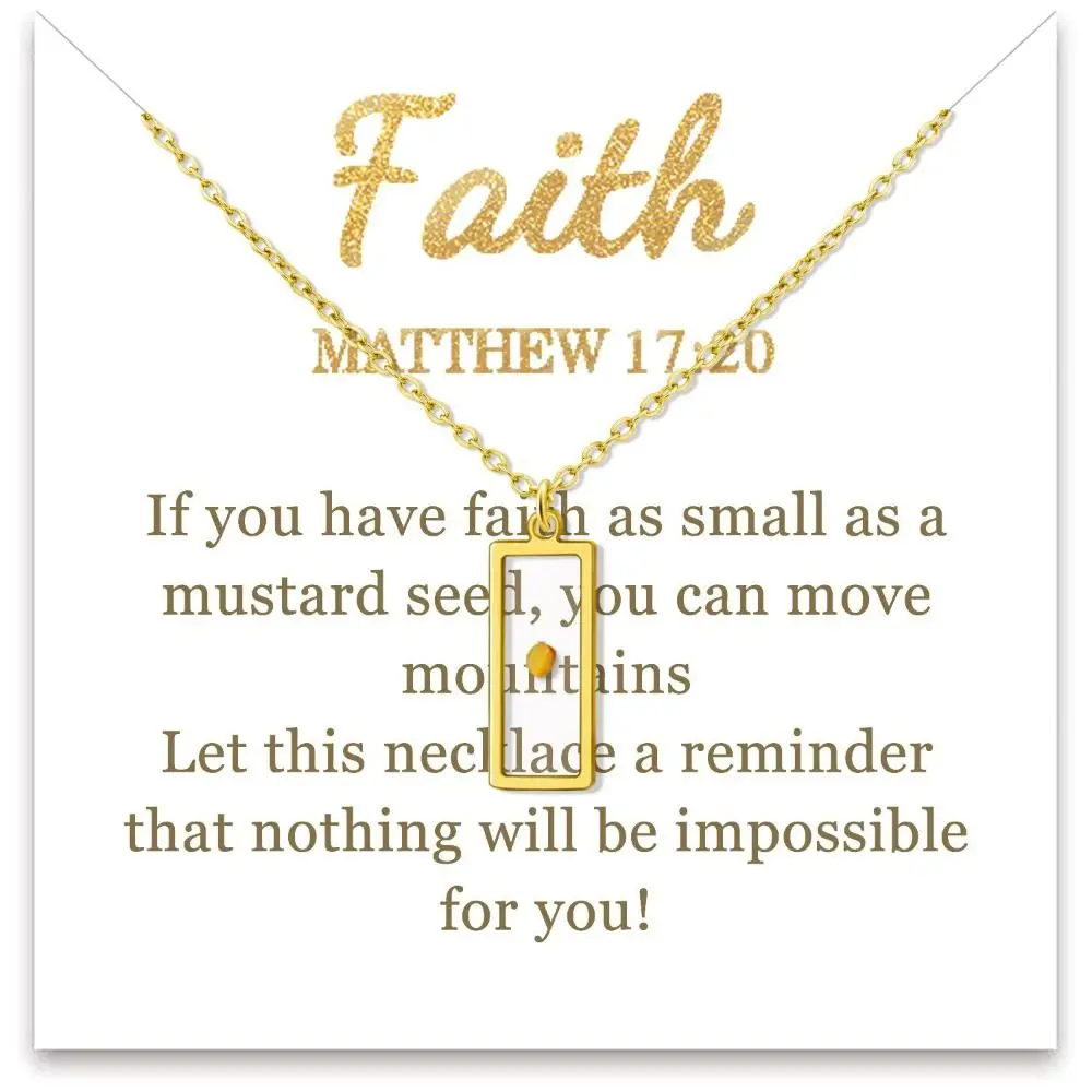 هدية مسيحية قلادة بذور الخردل فضية اللون من الفولاذ المقاوم للصدأ قلادة على شكل بذور الإيمان مستطيلة الشكل #4
