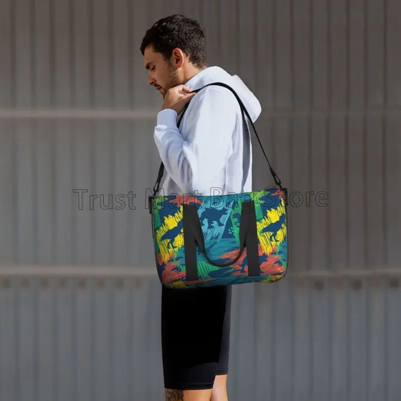 Bolsa de viaje con bonitos dinosaurios de dibujos animados, ligera, impermeable, para fin de semana durante la noche, bolsa de mano para deportes, gimnasio, Yoga