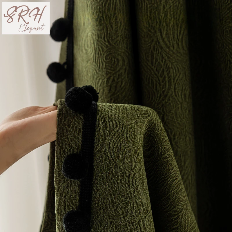 

French Retro Dark Green Velvet Curtains for Bedroom Living Room Dining Room Jacquard Blackout Chenille Luxury Curtains Tulle