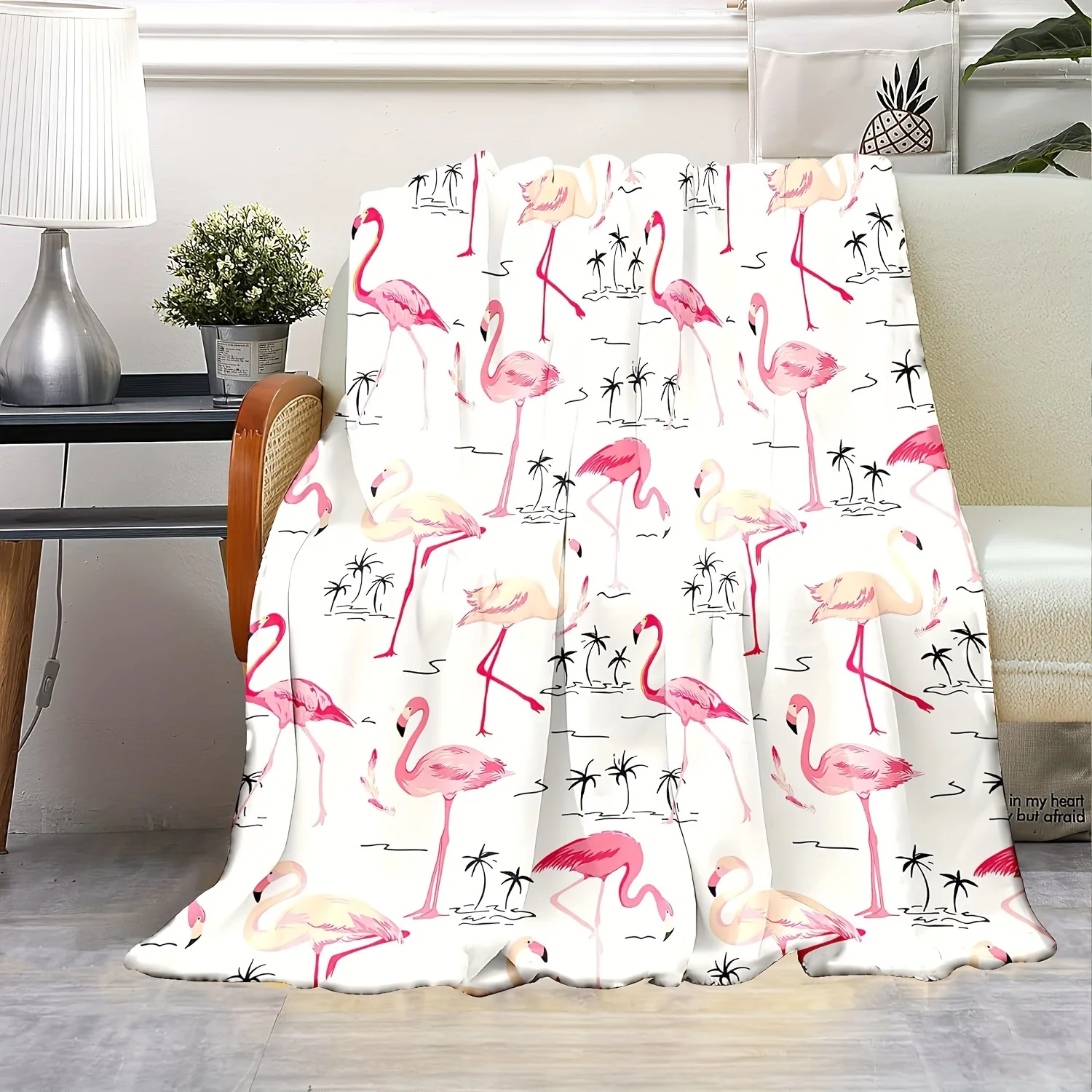 

Soft Fleece Luxurious Throw Blanket,Pink Flamingos & Palm Trees Design, Cozy All-Season Sofa & TV Snuggle Blanket