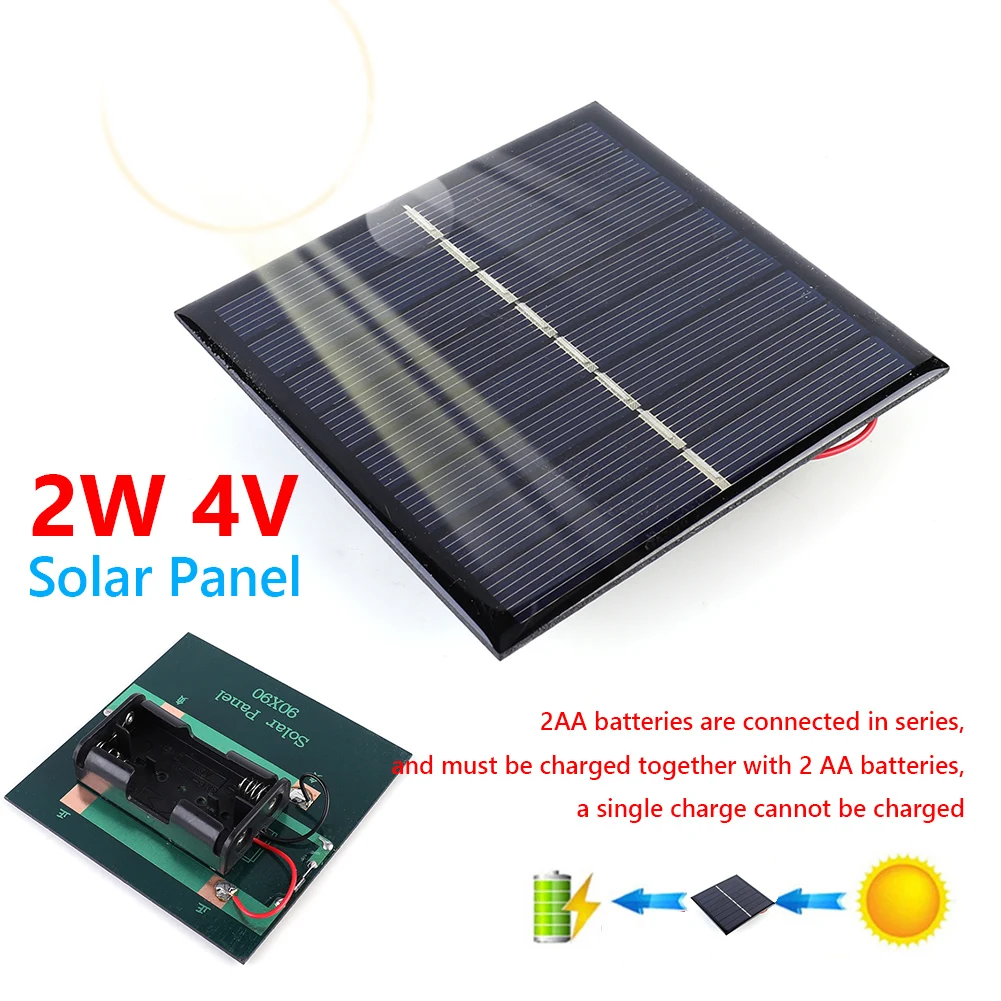 High Efficiency 2W 4V Portable Solar Panel Charger for 2xAA Rechargeable Batteries Ideal for Solar Lights and Outdoor Use