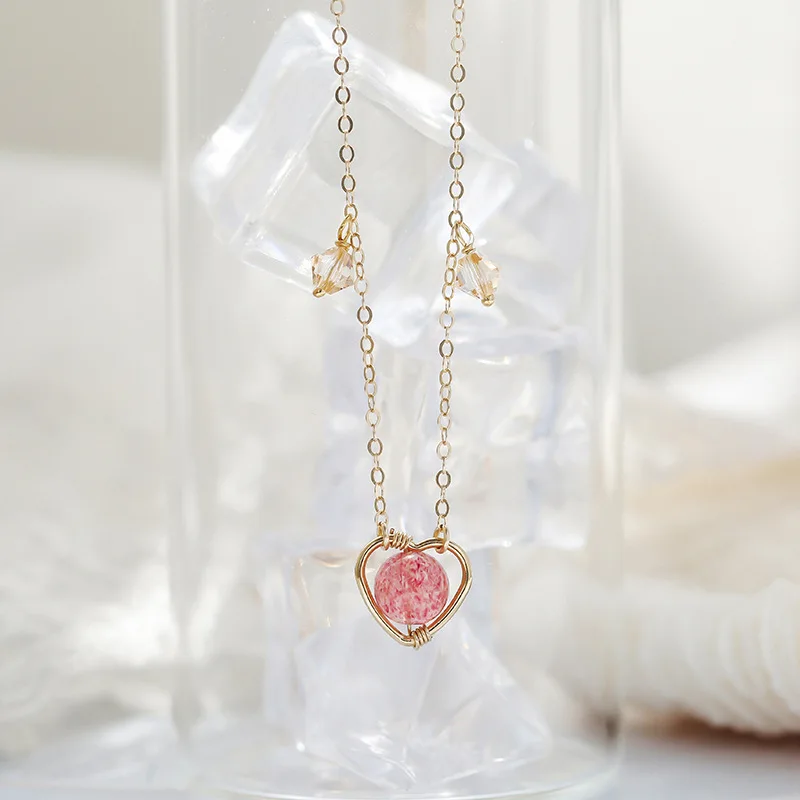 

CHKAWOCI natural Crystal Necklace Strawberry Crystal Valentine gift for women Simple pendant clavicle chain accessory