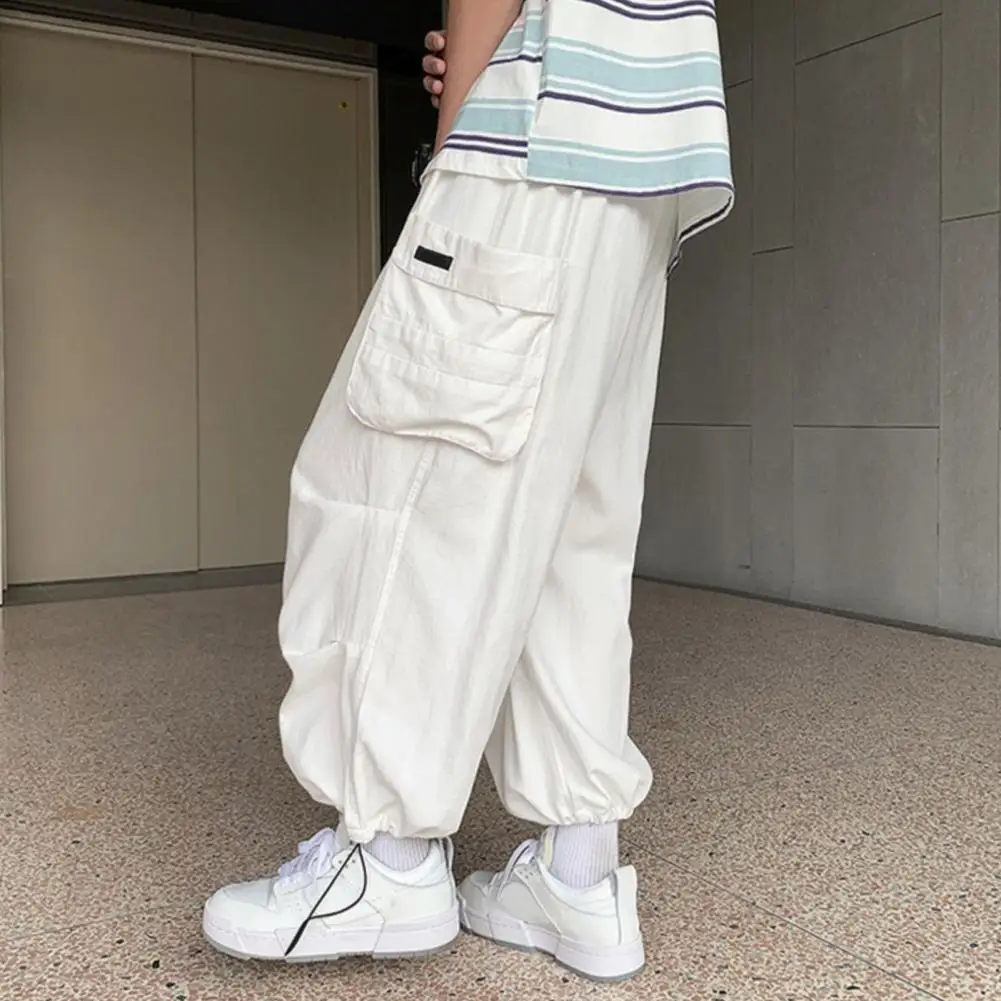 موضة السراويل الفضفاضة التجفيف السريع مطاطا زنار منتصف الارتفاع الذكور الهيب هوب واسعة الساق بنطلون طويل غير رسمي الرجال السراويل ملابس رياضية