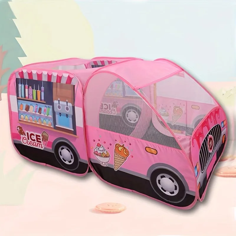Portable Indoor Outdoor Play Tent for Kids Pink Dessert Truck No Assembly Needed Storage Bag Role Play Imaginative Gifts