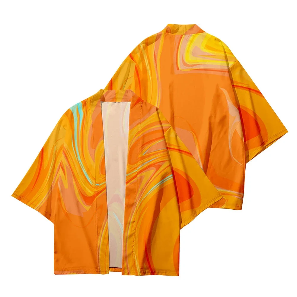 Men\'s Kimono Orange Summer Loose Japanese Street Wear Cardigan Women\'s Harajuku Haori Large Size Purple Blue Kimono Tops Yukata