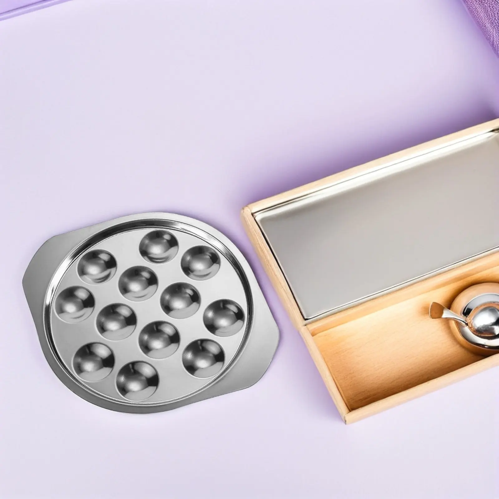 

12 Holes Snail Plate Stainless Steel Escargot Serving Dish Heat Resistant Mushroom Dinner Round Conch Plate Restaurant Use
