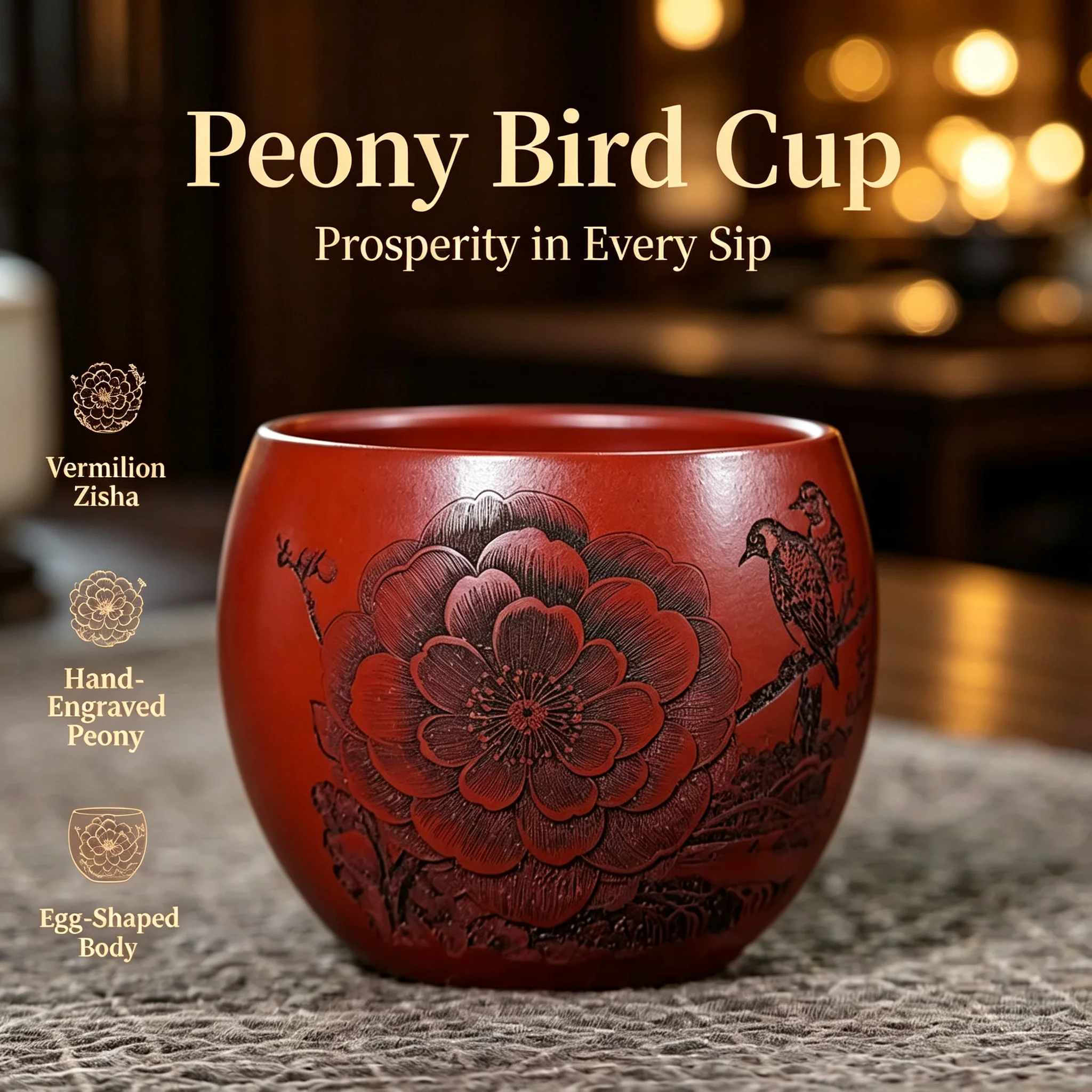 Hand Carved Purple Clay Master Cup Raw Ore Clay Kung Fu Tasting Cup Spring Scenery Pattern Personal Household Tea Drinking Cup