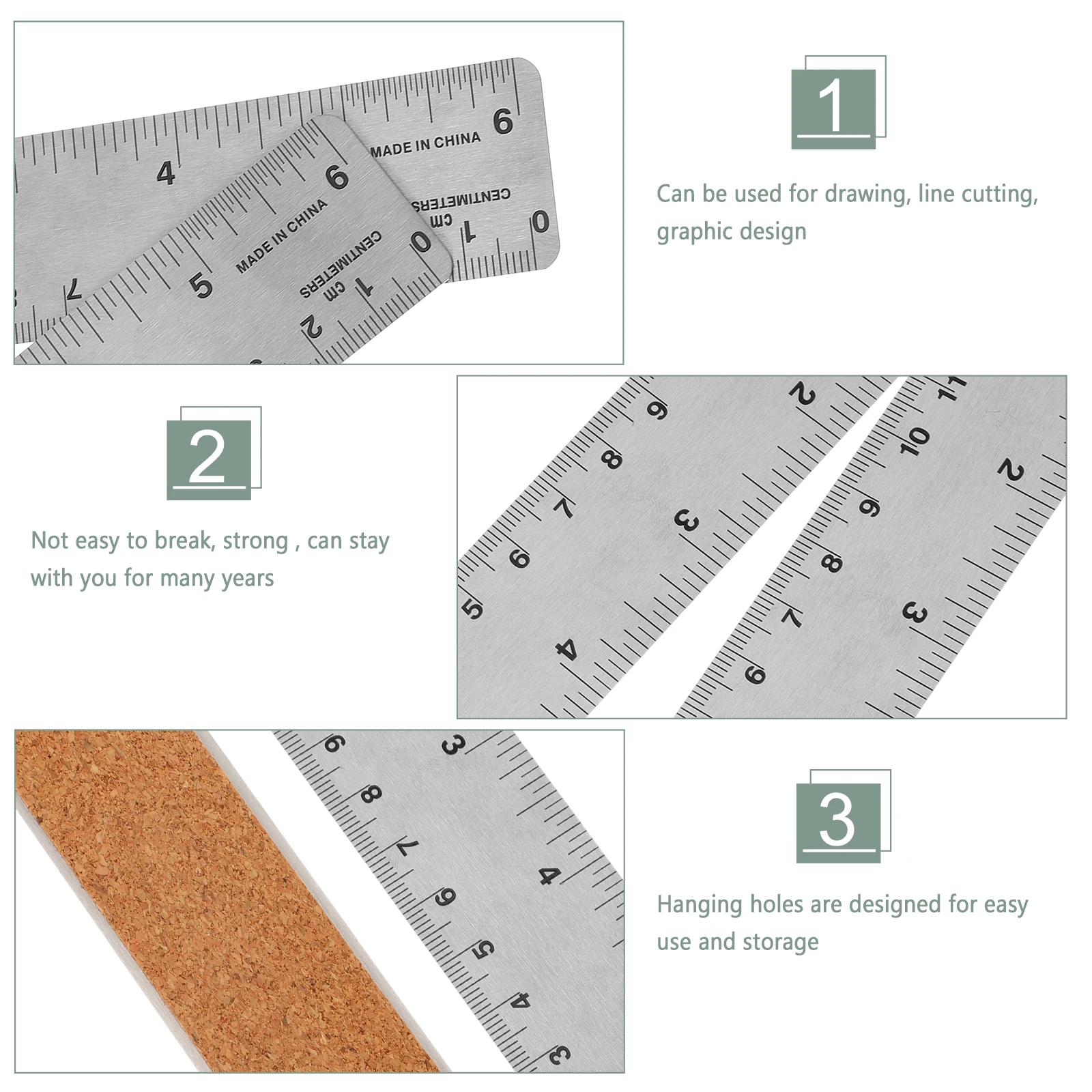 Drafting Cork Ruler Back Engineering Scale Stainless Steel Rulers Miss
