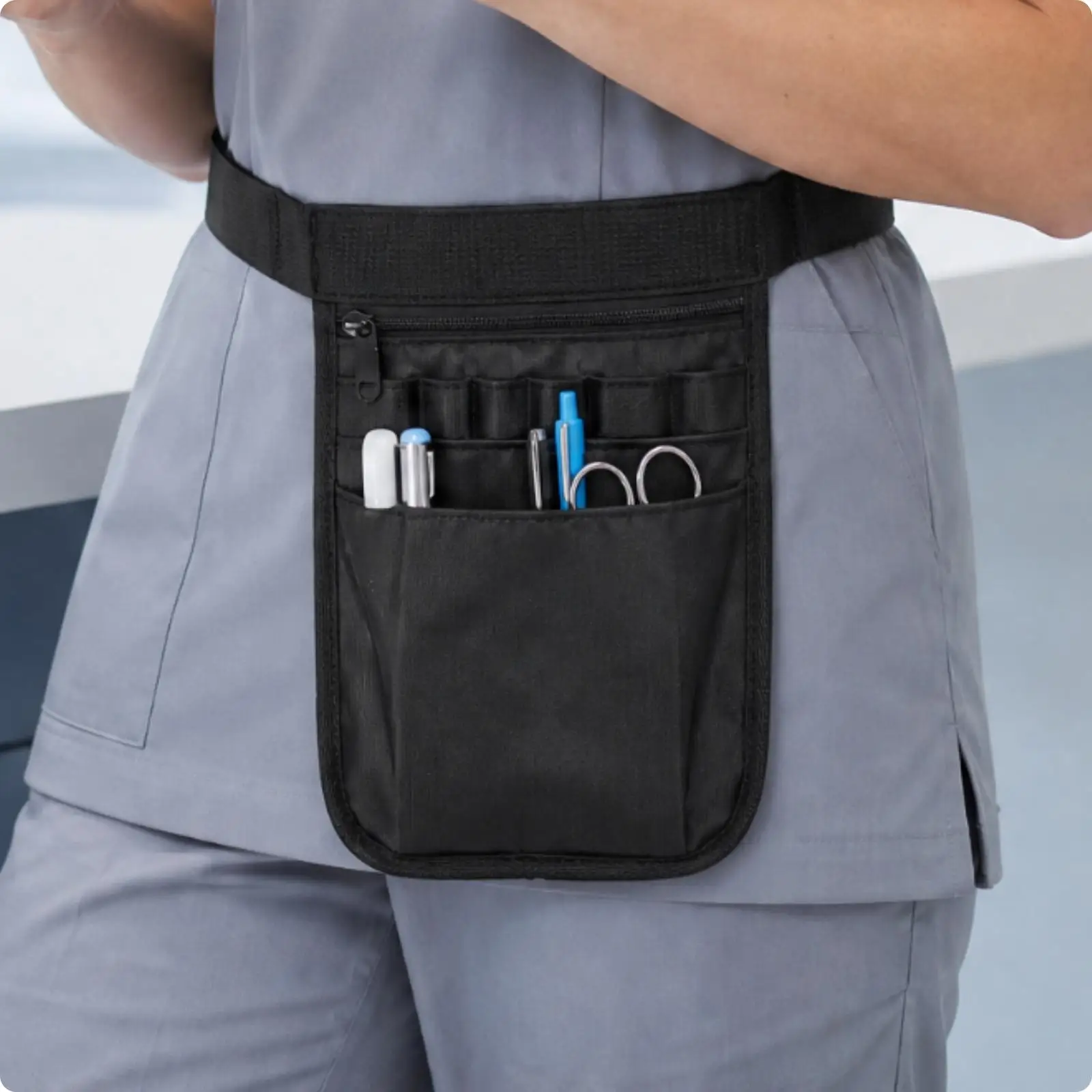Waist Tool Organizer with Zippered Compartment Multi-Compartment Oxford Cloth Waist Utility Pouch Compact for Hairstylists,