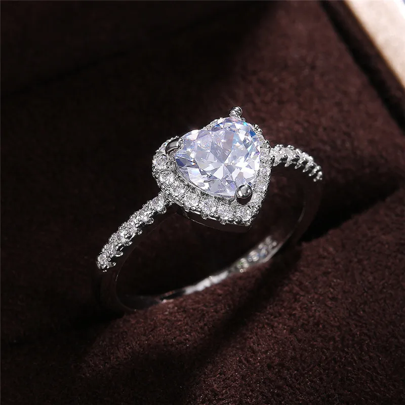 925 Sterling Silver Heart Ring for Women Exquisite Fashion Inlaid White Zircon Stones Wedding Ring Engagement Jewelry