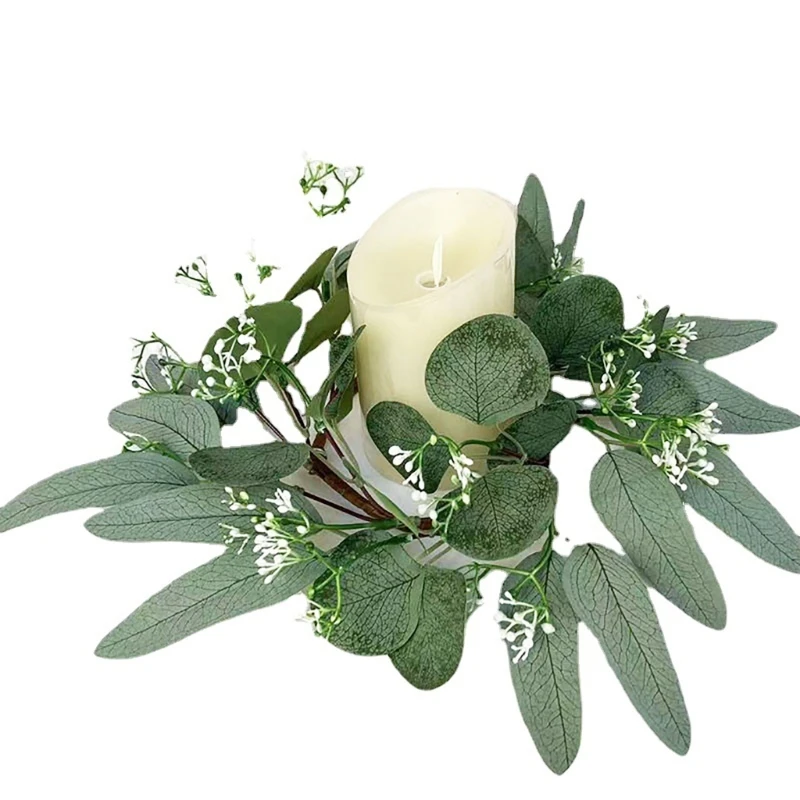 25cm Artificial Greenery Wreath For Candlestick Garlands Wreath Candle Rings Wedding Party Christmas Centerpiece Decor