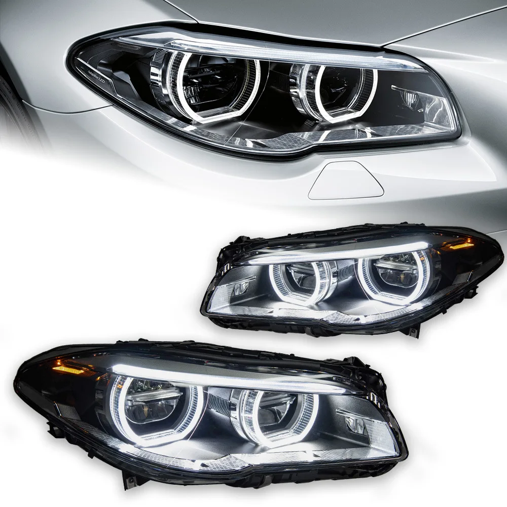 Modified New LED Lens Angel Eye Headlights with Spoon-shaped Daytime Running Lights for BMW 5 Series F10 Headlight Assembly