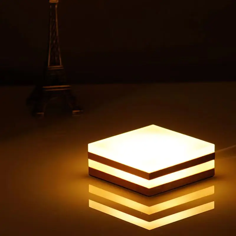 Luz LED de noche laminada personalizada, lámpara de atmósfera acrílica de madera USB creativa, Base DIY para botella de trofeo de planta