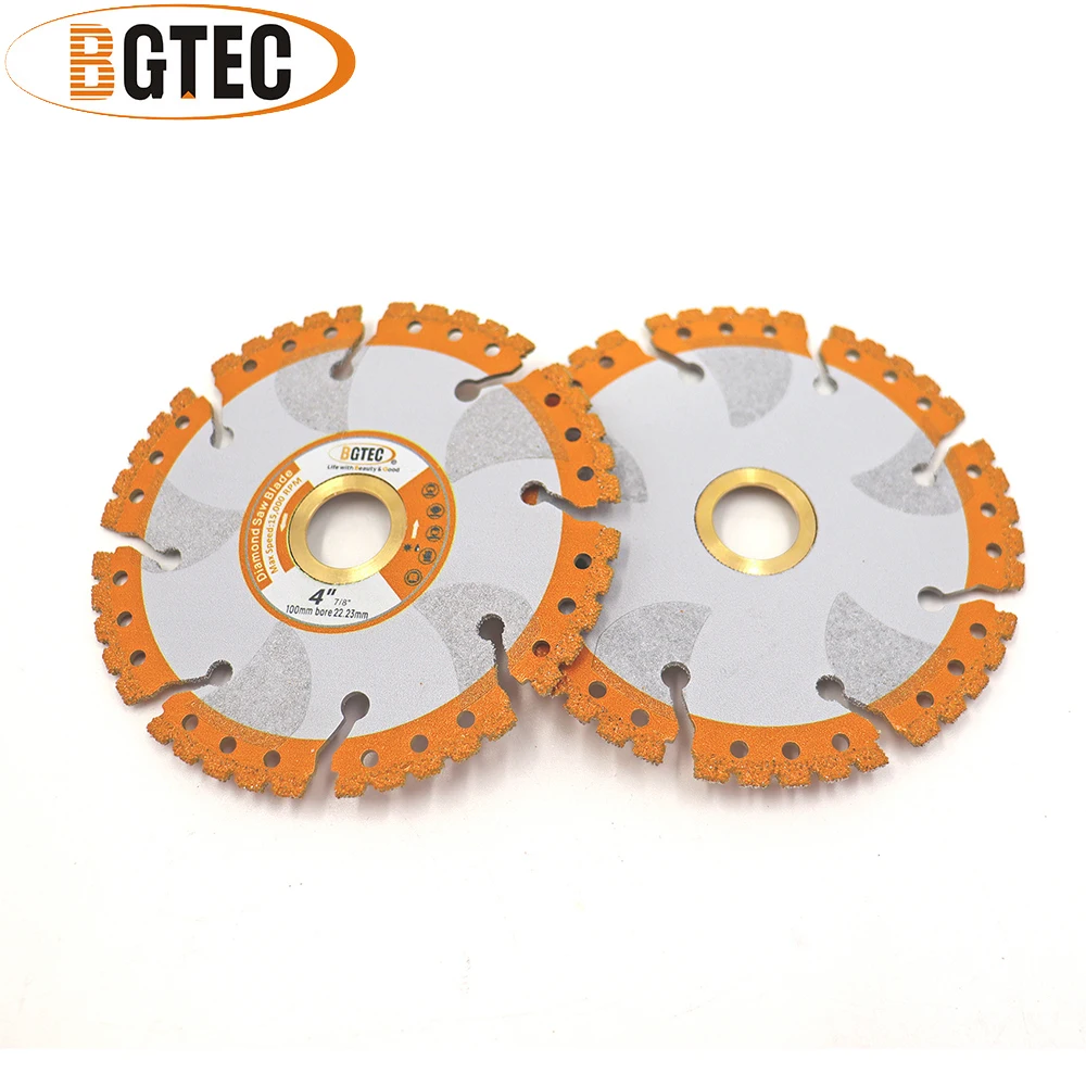 BGTEC 2pcs Vacuum Brazed Diamond Universal Cutting Disc 4/4.5/5/7/9 Inch All Purpose Demolition Blade Rebar Concrete Stone Steel