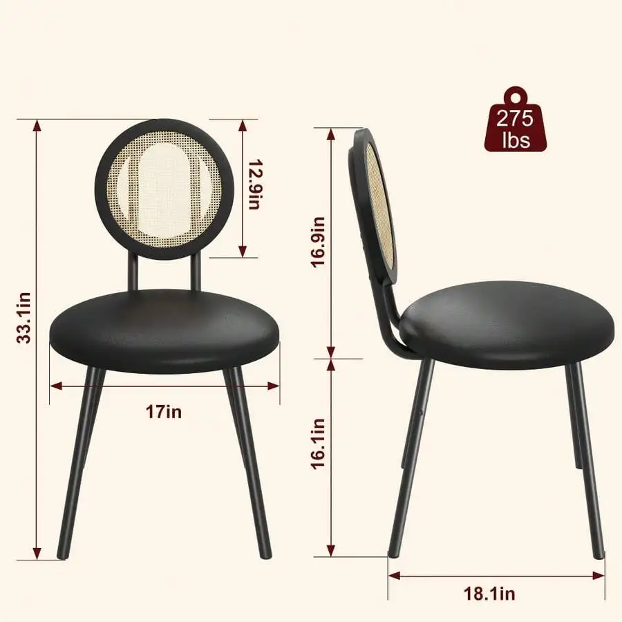 Rattan Dining Chairs Set Of 2/4, Woven Back PU Leather Upholstered Kitchen Chairs, Modern Side Chairs For Dining Room, Living Ro