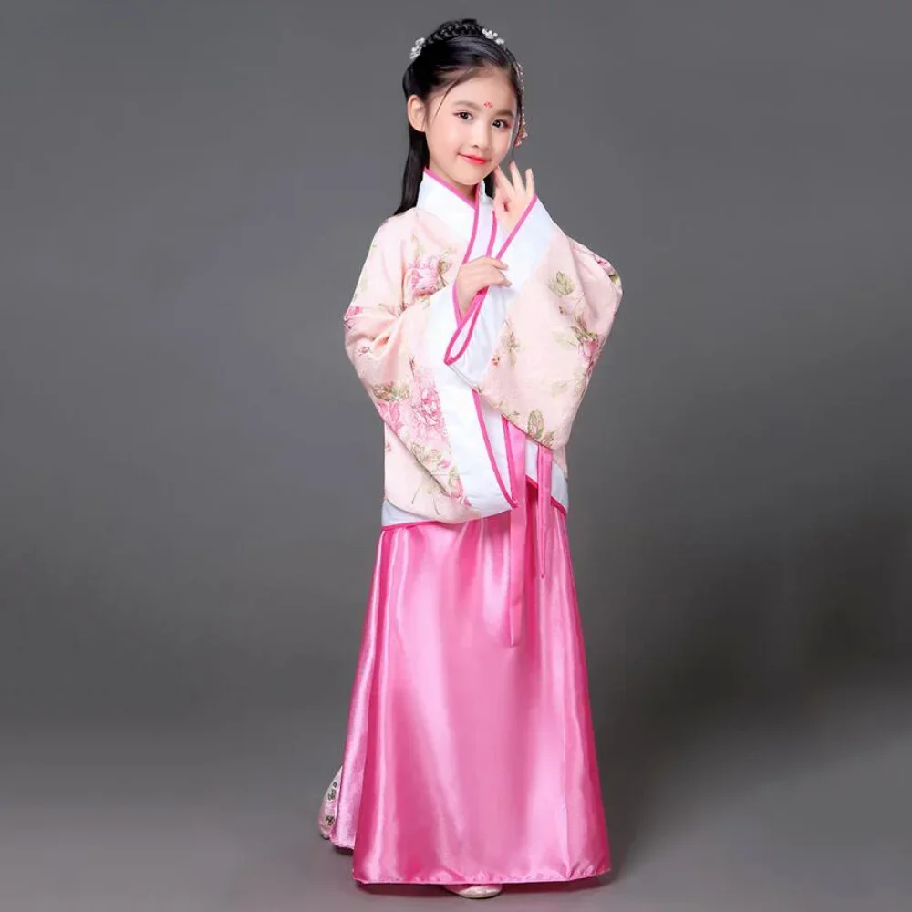 Alte Kinder Traditionelle Kleider Chinesisches Outfit Mädchen Kostüm Volkstanz Performance Hanfu Kleid für Kinder